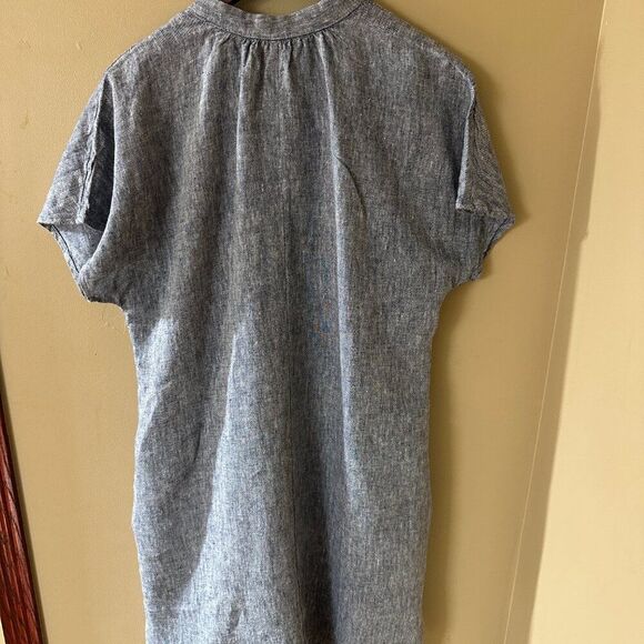 Lands End 100% Linen Midi Dress Chambray Blue Womens Medium 10-12 - Picture 5 of 6